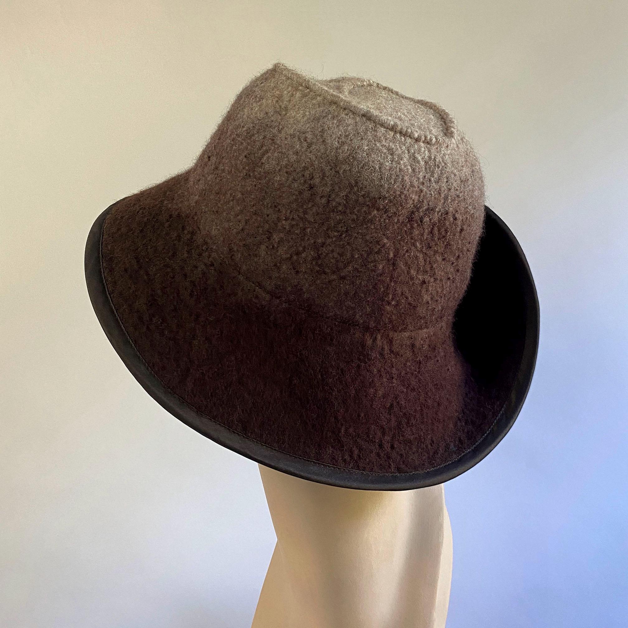 ブラウン オンブレ アシンメトリー つば付き レディース ハット ハーフ