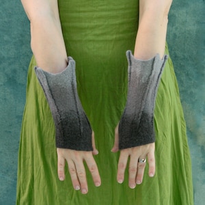 Gray Dragon Cuffs - Hand Felted Merino Wool Fingerless Mittens