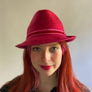 Bright Pink Stingy Brim Fedora Hat - Hand Felted Wool