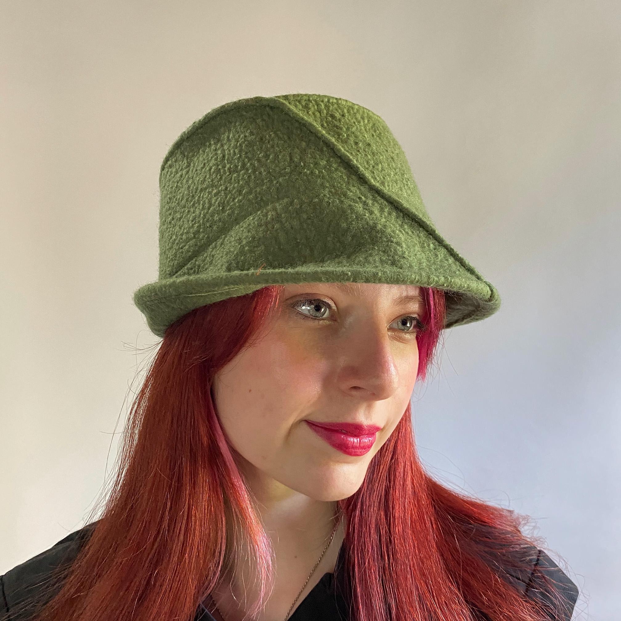 Green Bucket Hat W/pintuck Detail - Hand Felted Merino Wool - Etsy