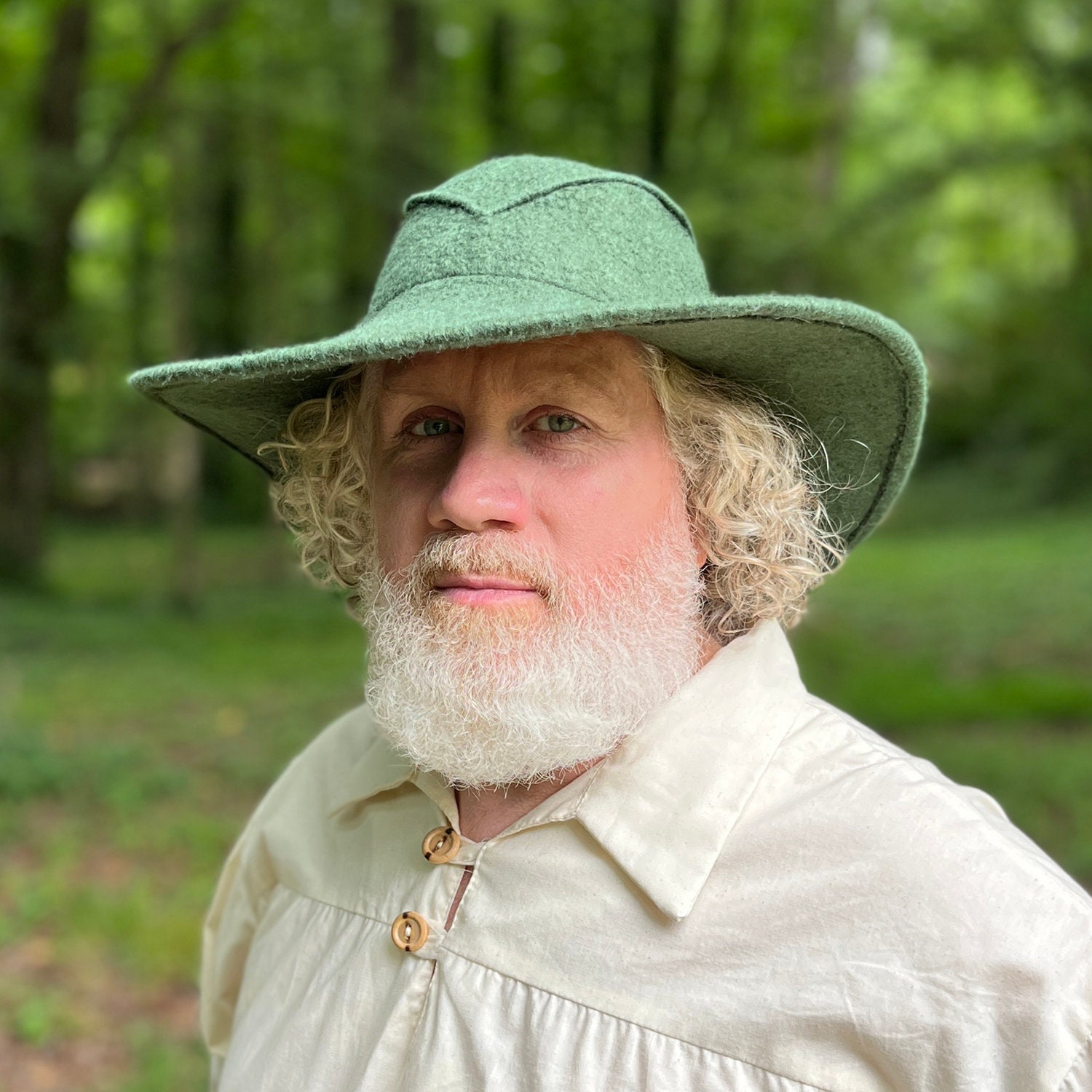Wide Brimmed Green Wool Bard Hat - 
