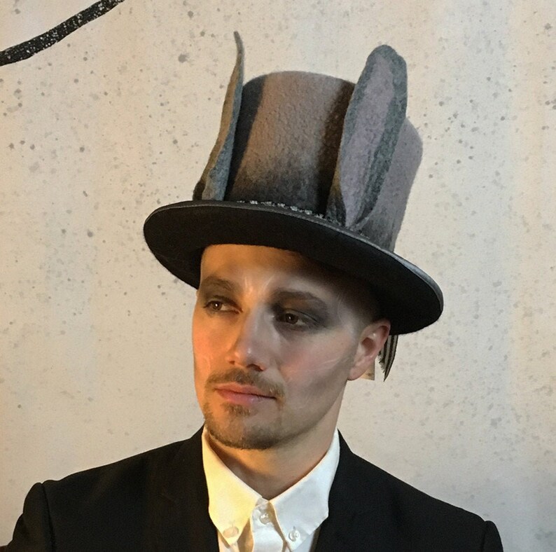 Top Hat With Rabbit Ears March Hare Top Hat Black and Gray Etsy