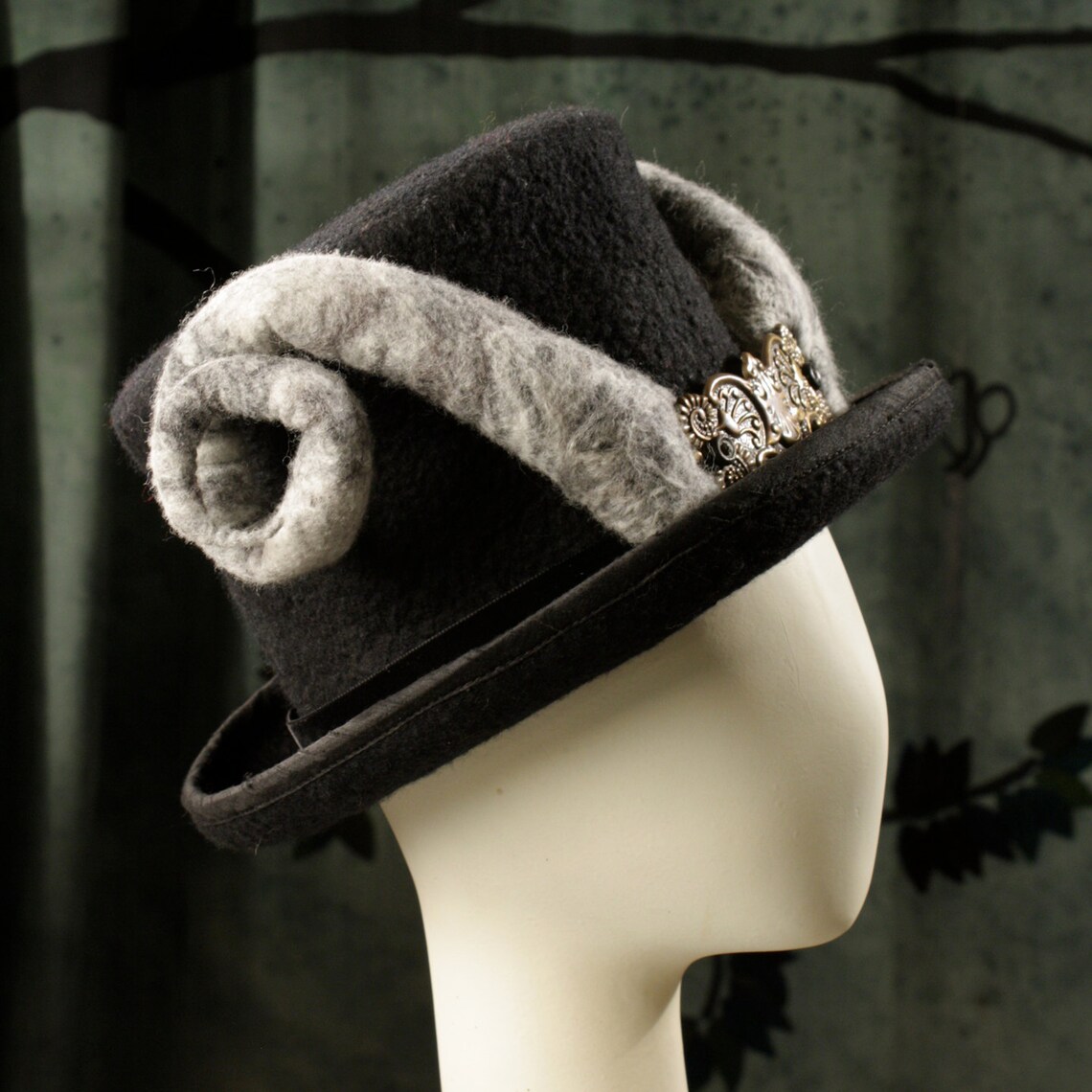 Rams Horn Top Hat Black Top Hat Felt Top Hat Rams Horns Etsy