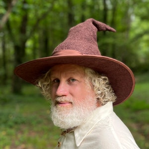 Brown Wide-Brimmed Witch or Wizard Hat - Hand Felted Merino Wool