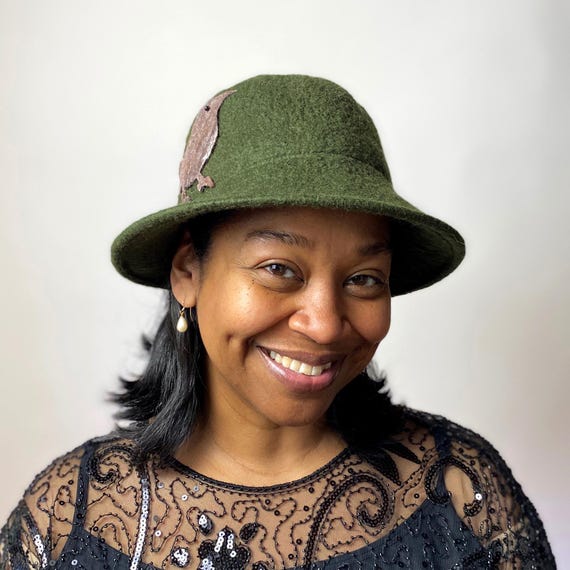 Womens Wide Brim Green Wool Hat Womens Stiff Wide Brim Wool Felt Fedora Hat Emerald Green  main image 3