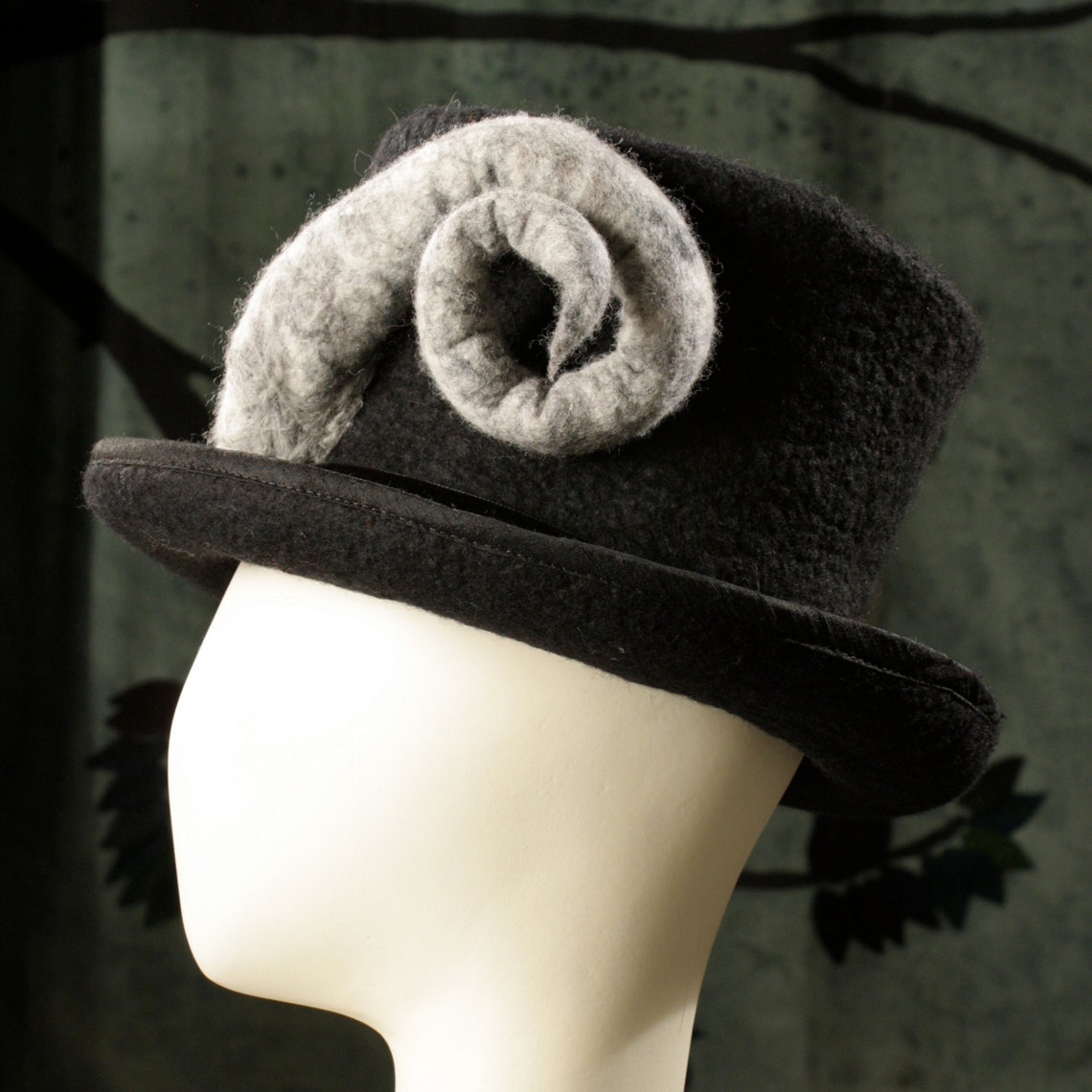 Rams Horn Top Hat Black Top Hat Felt Top Hat Rams Horns Etsy