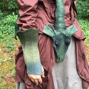 Lt. Green Dragon Cuffs - Hand Felted Merino Wool Fingerless Mittens