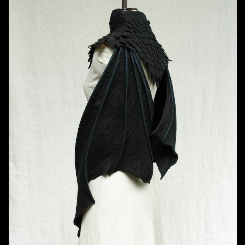 Black Dragon Wings - Hand Felted Merino Wool Wings - Wings Only image 6