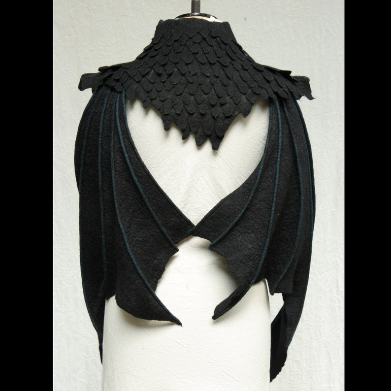 Black Dragon Wings - Hand Felted Merino Wool Wings - Wings Only image 3