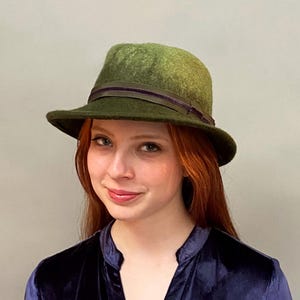 Green Two-tone Ombre Fedora Pork Pie Hat - Hand Felted Wool