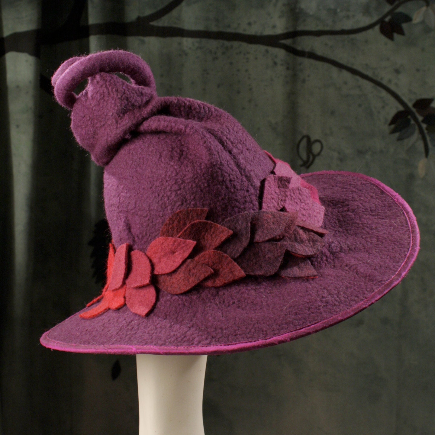 Fancy Purple Witch Hat With Leaves and 