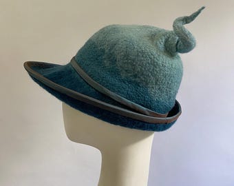 1940's Witch Hat With Curly Point - Purple Hand Felted Merino Wool