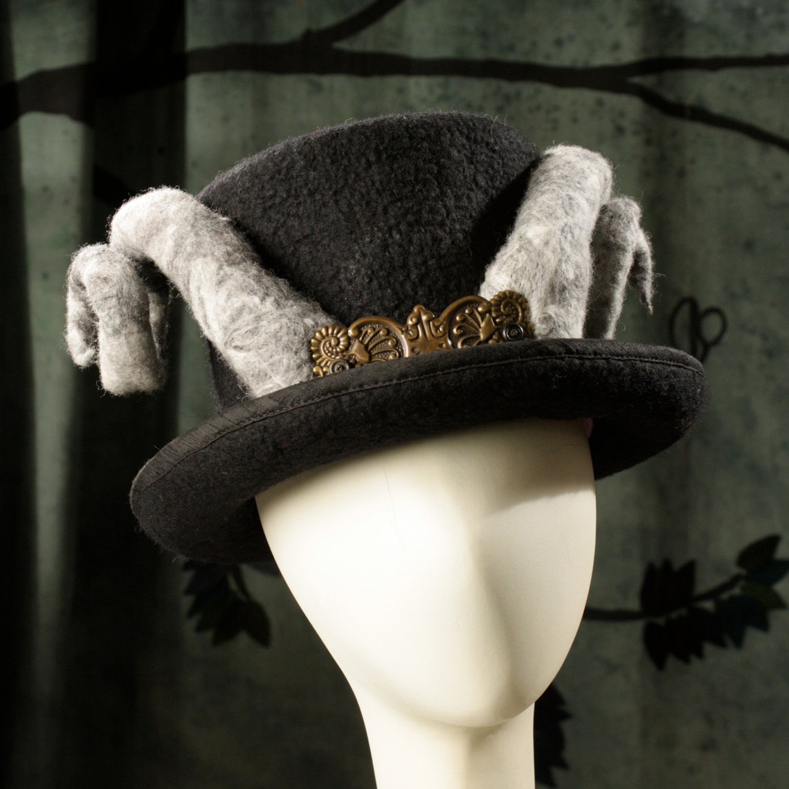 Rams Horn Top Hat Black Top Hat Felt Top Hat Rams Horns Etsy