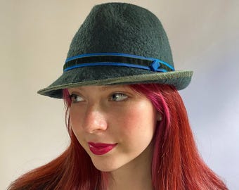 Dark Green Stingy Brim Fedora Hat - Hand Felted Wool