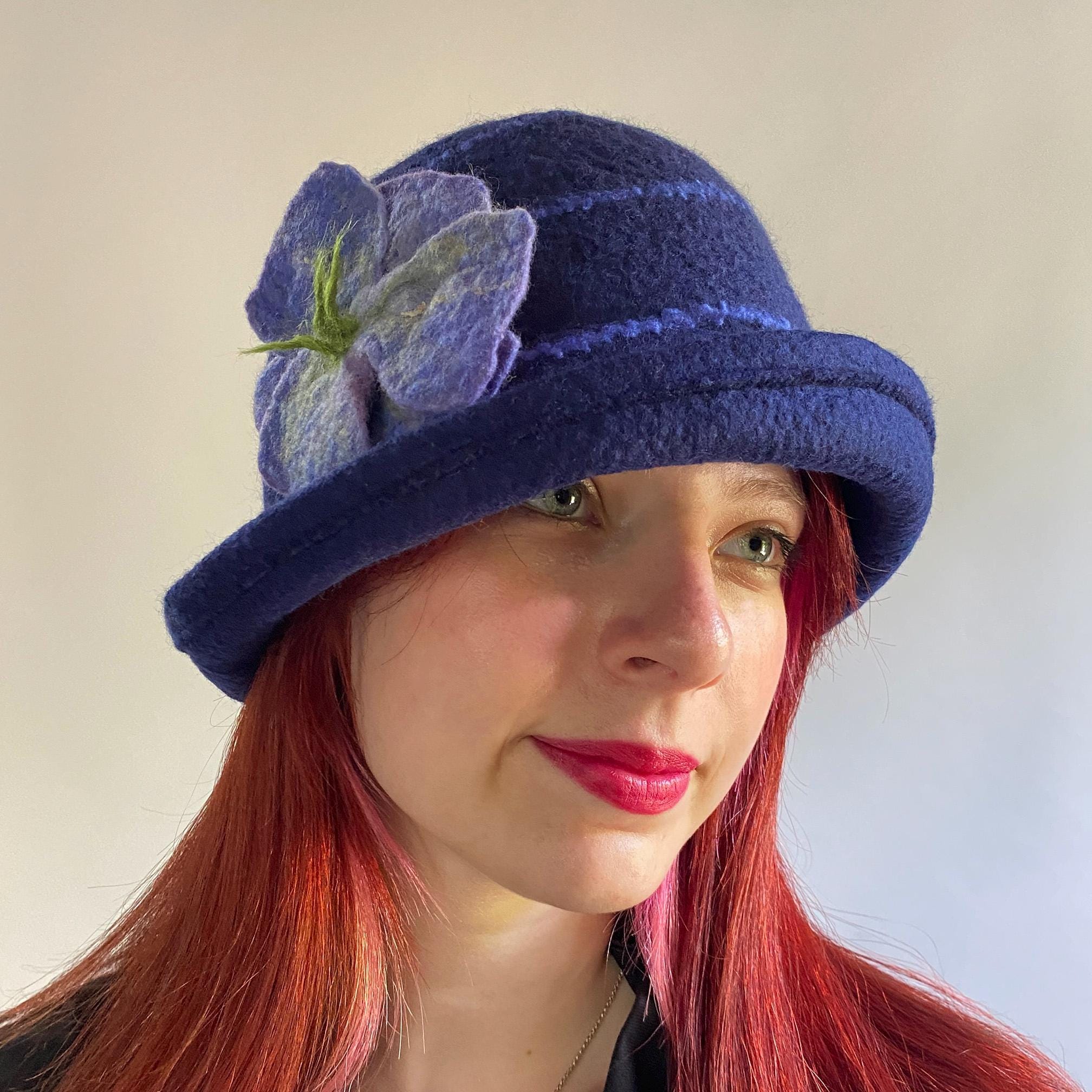 Wool Felt Cloche Hat in Periwinkle Blue Flower on Stem Detail Winter Retro Test drove my new cloche hat and I main image 3