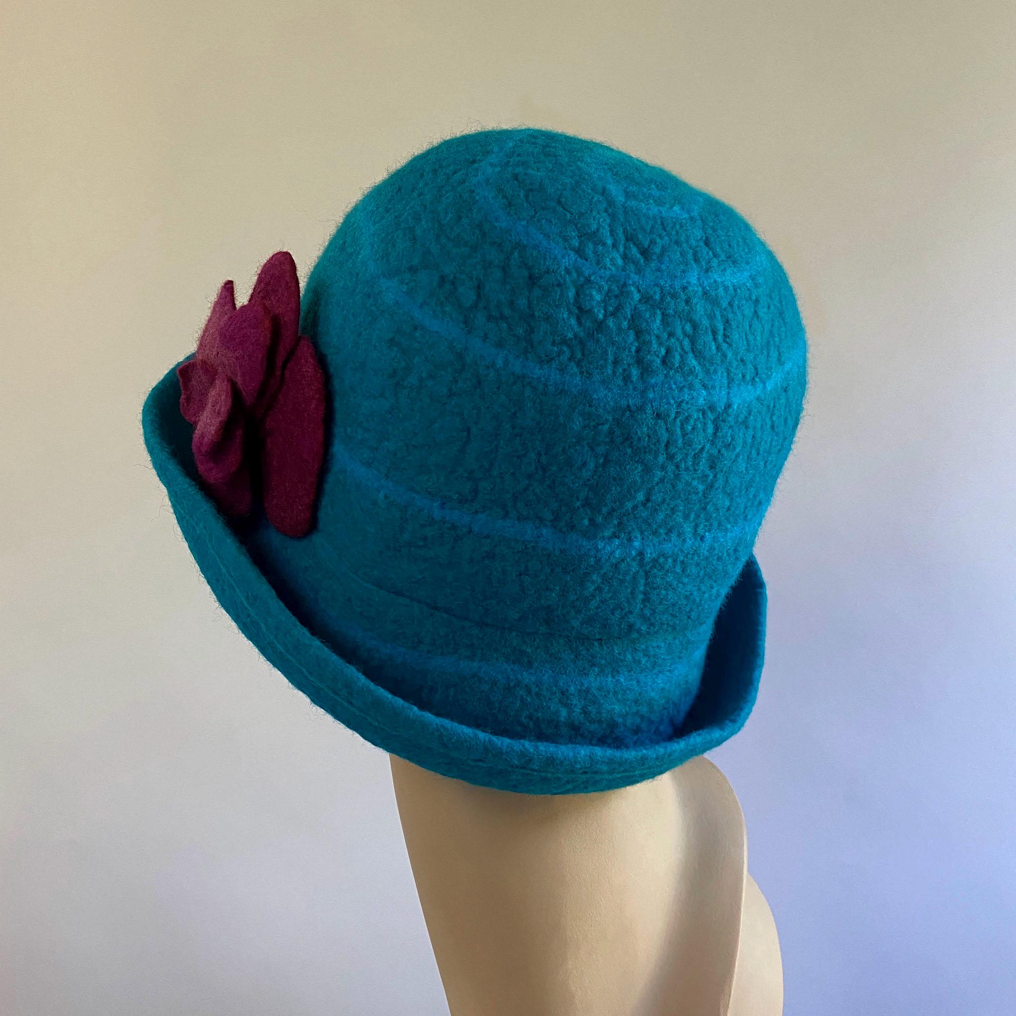 Wool Felt Cloche Hat in Periwinkle Blue Flower on Stem Detail Winter Retro Test drove my new cloche hat and I main image 2