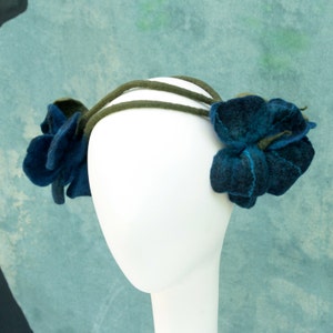 Midnight Blue Flower Crown - Hand Felted Merino Wool Circlet