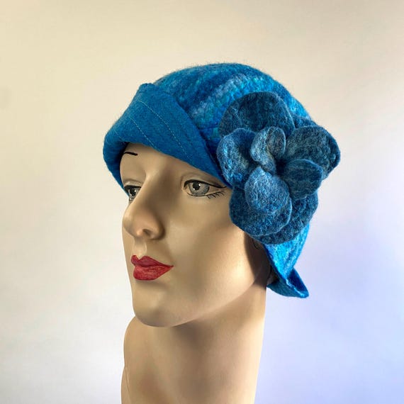 Fancy Blue Hat with Bow | Woven Bow Accent Cloche Hat | VTG -Small head Cloche Bowler Formal Hat - Elegant Sinamay Wedding Hat main image 2
