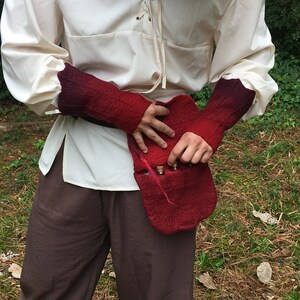 Red Dragon Cuffs - Hand Felted Merino Wool Fingerless Mittens