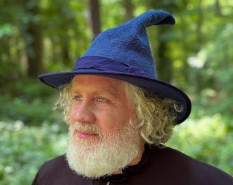 Soft Pointy Twilight Blue Wizard or Witch Hat- Hand Felted Merino Wool
