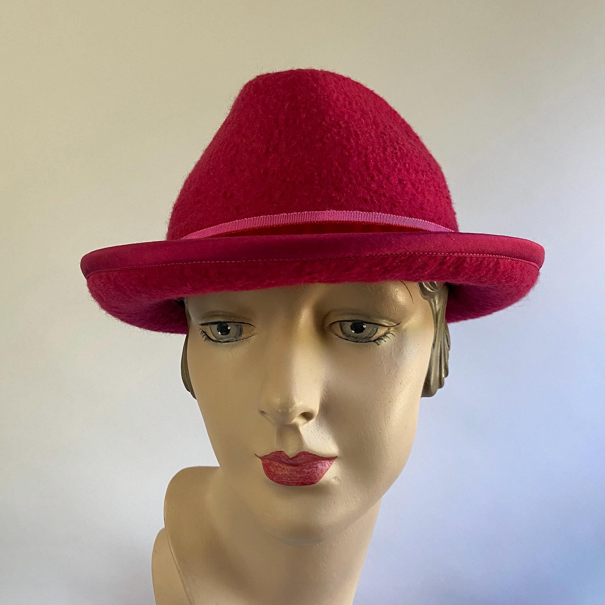 Bright Fushia Pink Fedora Brim - Super cute ? Unisex Pink Fashion Wide Brim Felt Fedora Hat with 3-Ring Buckle  main image 4