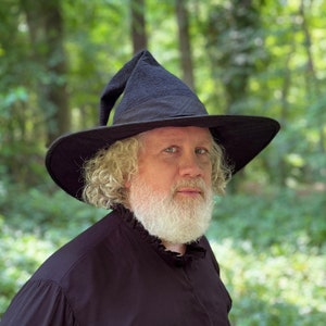 Black Wide-Brimmed Witch or Wizard Hat - Hand Felted Merino Wool