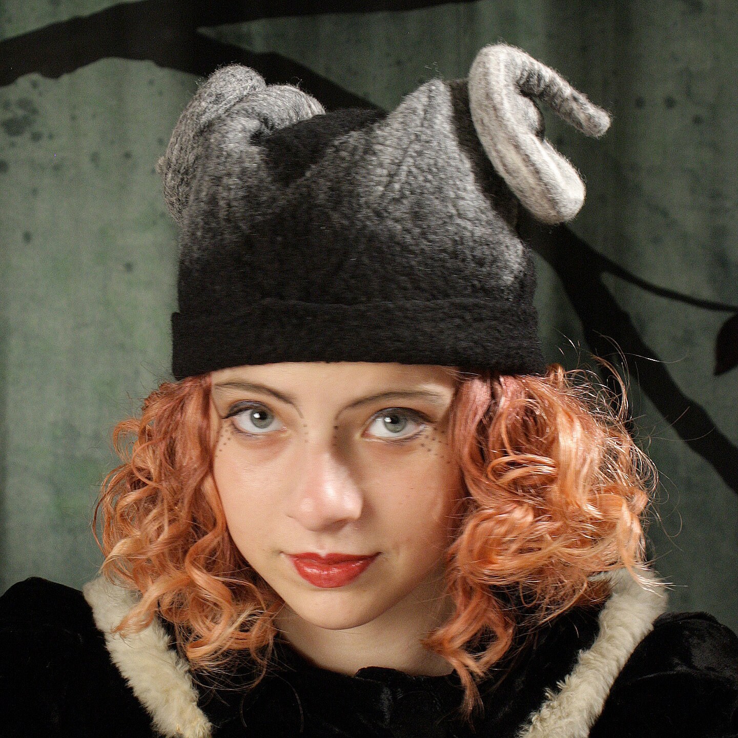Black Rams Horn Cap Black Hand Felted 