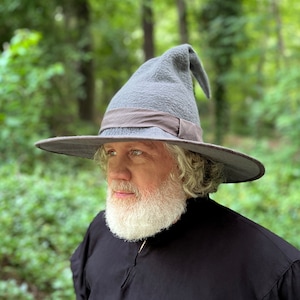 Grey Wide-Brimmed Wizard or Witch Hat - Hand Felted Hat