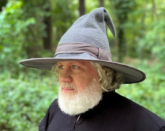 Grey Wide-Brimmed Wizard or Witch Hat - Hand Felted Hat