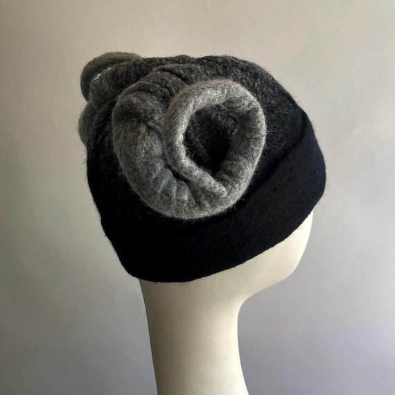 Black Ram Horn Cap - Black Hand Felted Hat - Etsy