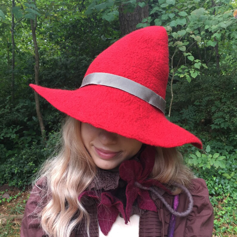 Witch or Wizard Hat with Floppy Brim and Soft Point Red Bard