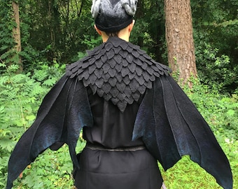 Black Dragon Wings - Hand Felted Merino Wool Wings - Wings Only