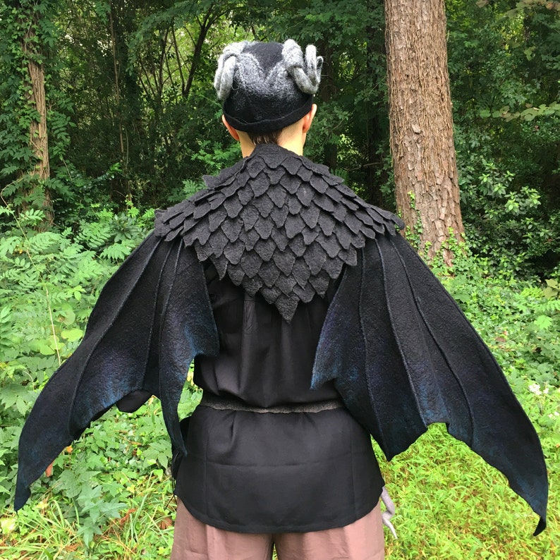 Black Dragon Wings - Hand Felted Merino Wool Wings - Wings Only image 1