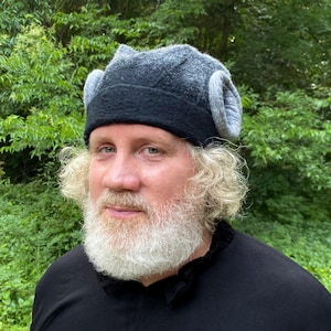 Black Ram Horn Cap - Black Hand Felted Hat