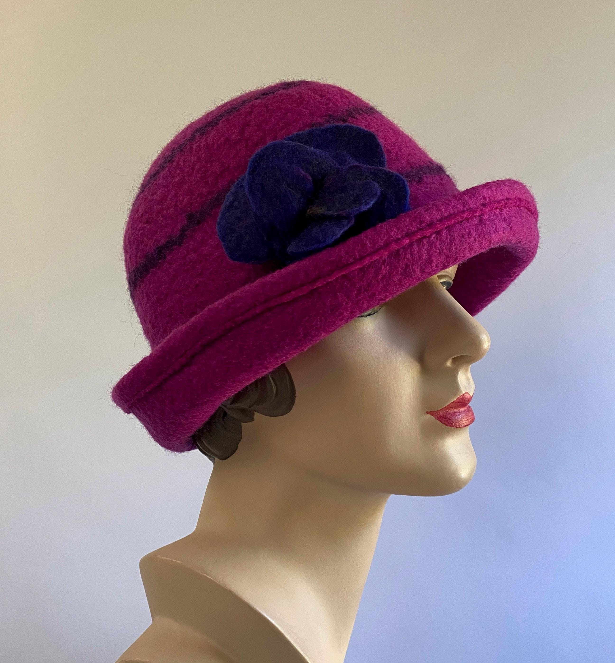 Fuchsia Pink Cloche W/removable Flower Pin - Hand Felted 