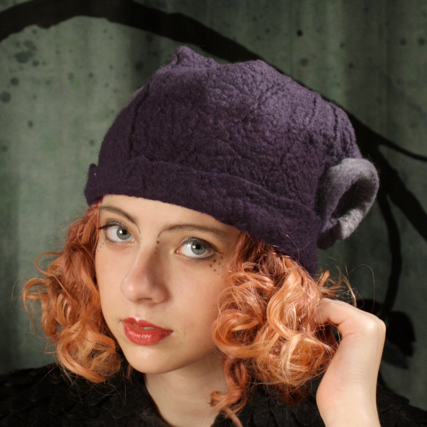 Purple Rams Horn Cap Hat With Horns Curly Goat Horn Hat Etsy