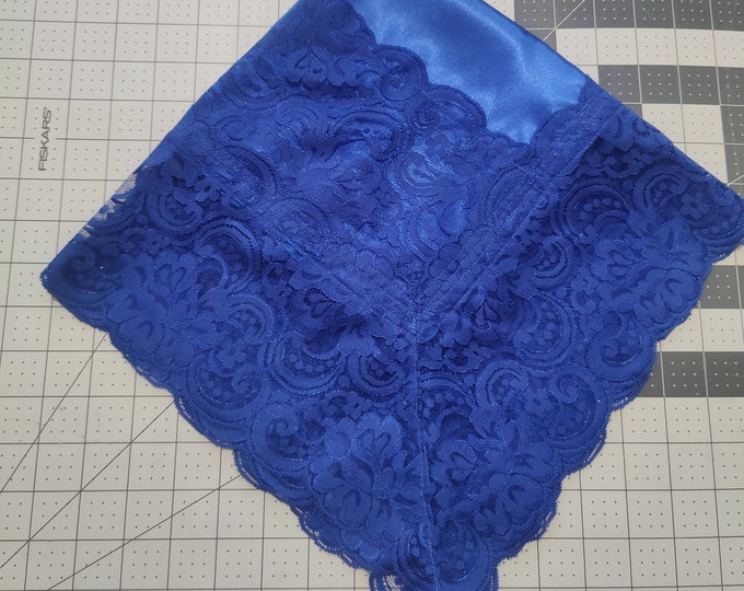 Sephare Colth 24 Sapphire Blue Satin Trimmed With Blue 5 Lace Large Lap Scarf/cloth ...