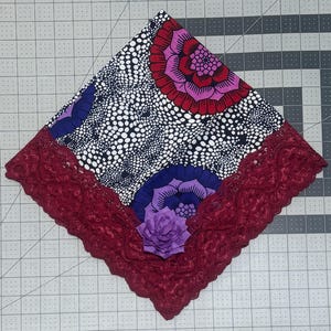 New 24" African Map design print fabric with black lace trim - Handkerchief/scarf