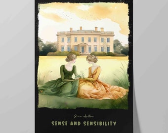 Book Cover of Sense and Sensibility Poster | Print of Jane Austen Book | Literary Art | Literature Wall Art Print | Bookish Poster