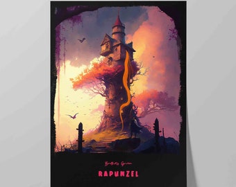 Rapunzel Book Cover | Poster for Brothers Grimm's Rapunzel Folk Tale | Literary Art | Literature Print | Wall Art Print | Bookish Gift