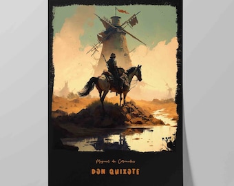 Don Quixote Book Cover Poster | Contemporary Design of Miguel de Cervantes Novel | Literature Wall Art Print | Literary Gift