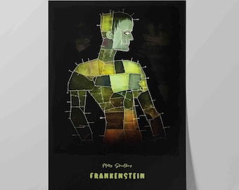 Póster de portada de libro de Frankenstein / Diseño contemporáneo de la novela de Mary Shelley / Impresión de arte mural literario / Póster literario / Idea de regalo para amantes de los libros