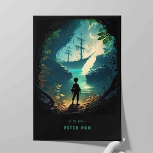 Couverture de livre Peter Pan | Affiche de Peter Pan | Art littéraire | Littérature imprimée | Impression d'art mural | Cadeau livresques