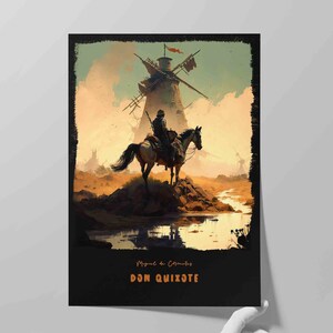 Poster di copertina del libro Don Chisciotte / Design contemporaneo del romanzo di Miguel de Cervantes / Stampa artistica da parete letteraria / Regalo letterario