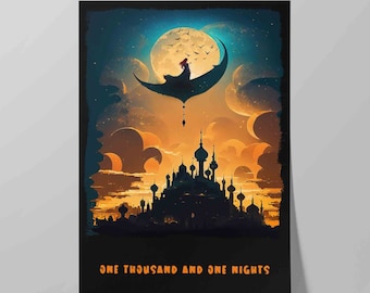 One Thousand and One Nights Book Cover | Poster of Arabian Nights | Literary Poster | Literature Art | Wall Art Print for Bookish