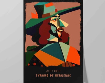 Cyrano de Bergerac Book Cover Poster | Art Print of Edmond Rostand Theater Play | Literary Art | Literature Wall Art | Bookish Poster