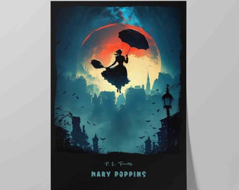 Mary Poppins Book Cover Poster | Modern Cover Design of P. L. Travers Book | Literary Art | Literature Wall Art Print | Bookish Poster