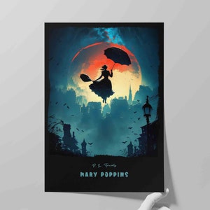 Mary Poppins Book Cover Poster | Modern Cover Design of P. L. Travers Book | Literary Art | Literature Wall Art Print | Bookish Poster