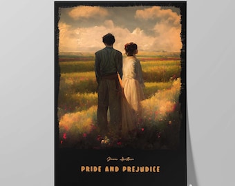 Plakat z okładką książki Duma i uprzedzenie | Alternatywny projekt powieści Jane Austen | Sztuka ścienna literacka | Prezent dla miłośnika książek | Plakat literacki
