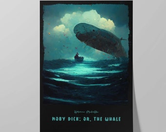 Moby Dick Book Cover Poster | Alternative Design of Herman Melville Novel  | Literary Wall Art | Book Lover Gift | Literature Poster